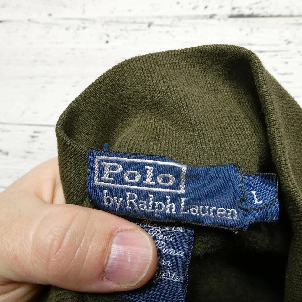 Polo Ralph Lauren Sweatshirt Mens Large Green Full Zip Mock Neck Fleece Pockets